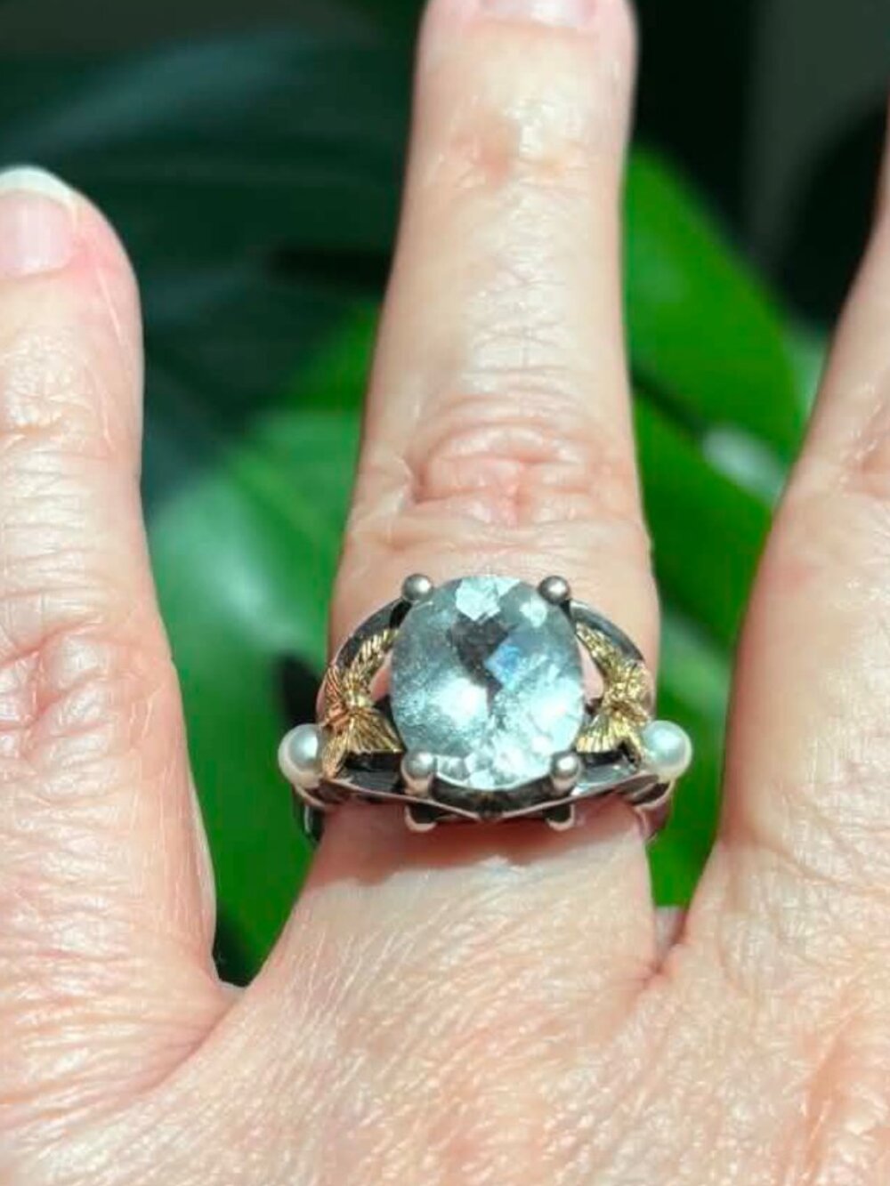 Ann King 925 Sterling Silver & 18K Gold Prasiolite Pearl Ring – Size 7